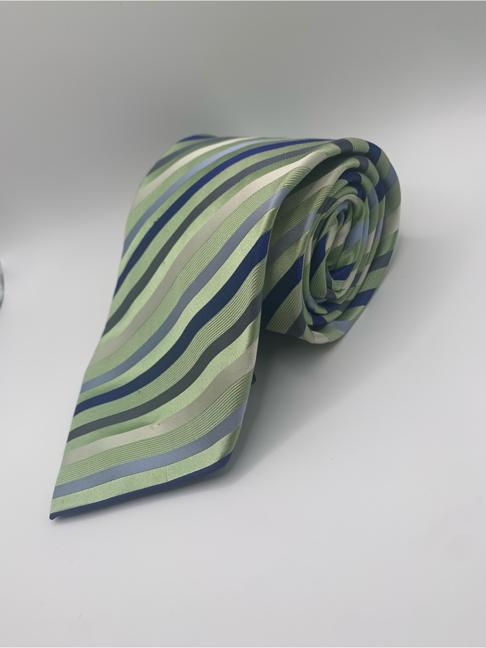 Geoffrey Beene Light Green and Navy Striped Men’s Tie